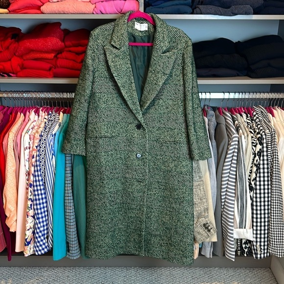 Asos Desgn green/white/black herringbone long coat size 2 - Picture 1 of 3
